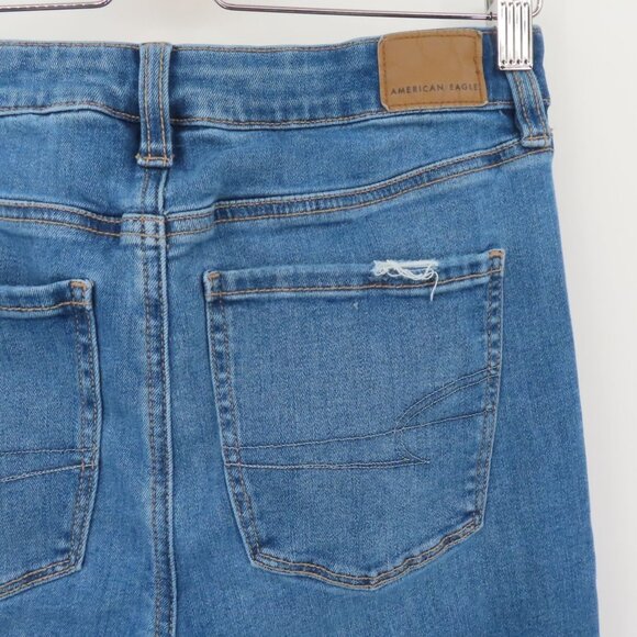 American Eagle Women 6 Extra Short Super High Rise Flare Denim Jeans Distressed - Picture 9 of 15